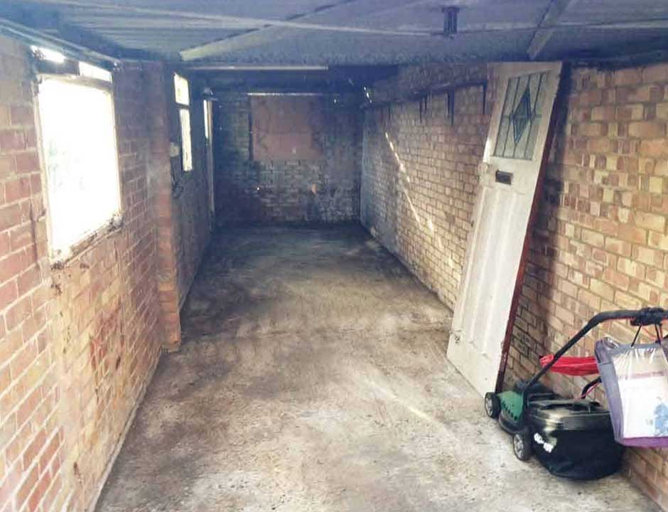 The same garage cleared and swept after a house clearance